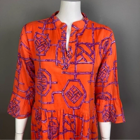 Jude‎ Connally dress small cotton tiered orange print gauzy India shift boho - Picture 3 of 13
